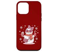 Leopardo rosa Cozy Snowman Holding Ice Coffee & Candy Holiday Custodia per iPhone 12 mini