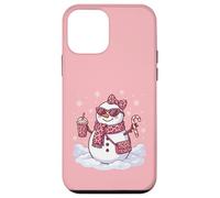 Leopardo rosa Cozy Snowman Holding Ice Coffee & Candy Holiday Custodia per iPhone 12 mini
