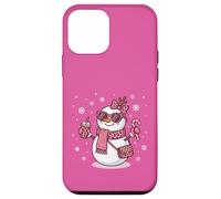 Leopardo rosa Cozy Snowman Holding Ice Coffee e Candy Xmas Custodia per iPhone 12 mini