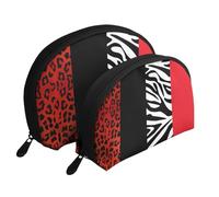 Leopardo Rosso E Animale Zebra, Borsa per trucco a conchiglia Portamonete da donna Borsa da toilette piccola Borsa per cosmetici 2 pezzi