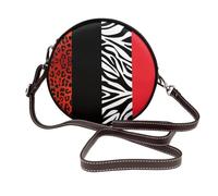 Leopardo rosso e zebra animale,Borsa a tracolla in pelle sintetica, borsa a tracolla rotonda - borsetta circolare da donna