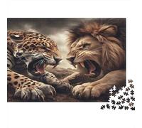Leopardo selvaggio Leone confronto Puzzle 1000 Pezzi Carta per Adulti Scena animale drammatica Gioco di Puzzle 1000 Pezzi Relax Arredo Casa Regalo 52x38cm/1000pcs