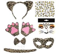 Leopardo Set Travestimento, Set di accessori per travestimento da leopardo - Maschera da gatto leopardata per Carnevale da donna e kit per creare cerchietti per giovani - Maschera da lupo mannaro