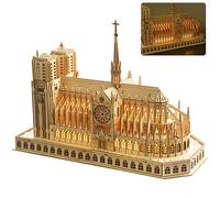 Leopmase Puzzle 3D in legno per adulti, kit modello chiesa Notre Dame de Paris per adulti da costruire, giochi fai da te con luci a LED, regalo per compleanno, Natale, puzzle da costruzione, 266 pezzi