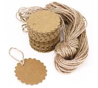 Leorx - Set di 100 Etichette per prezzi / regali, in carta Kraft da 60 mm di diametro, con 10 m di spago in iuta