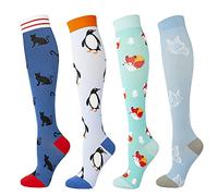 LEOSTEP 5 paia di calze a compressione per uomo e donna calzini colorati a compressione con 15-25 mmHg calze di sostegno per sport medicina corsa viaggi volo gravidanza infermiere, Animale., L / XL