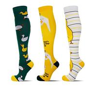 LEOSTEP Calzini a compressione per uomini e donne, 3 paia, calzettoni contenitivi lunghi e antiscivolo, ideali per corsa, viaggi, volo