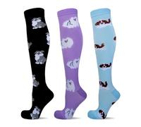 LEOSTEP Calzini a compressione per uomini e donne, 3 paia, calzettoni contenitivi lunghi e antiscivolo, ideali per corsa, viaggi, volo