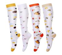 LEOSTEP Calzini a compressione per uomini e donne, 4 paia, calzettoni contenitivi lunghi e antiscivolo, ideali per corsa, viaggi, volo