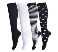 LEOSTEP Calzini a compressione per uomini e donne, 4 paia, calzettoni contenitivi lunghi e antiscivolo, ideali per corsa, viaggi, volo