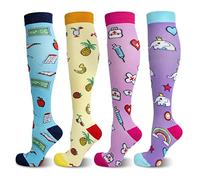 LEOSTEP Calzini a compressione per uomini e donne, 4 paia, calzettoni contenitivi lunghi e antiscivolo, ideali per corsa, viaggi, volo