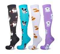 LEOSTEP Calzini a compressione per uomini e donne, 4 paia, calzettoni contenitivi lunghi e antiscivolo, ideali per corsa, viaggi, volo