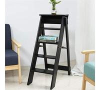 LEOSXA Sgabello con Gradino in Legno, ripiano Pieghevole per sedie a 5 gradini, Sgabello Pieghevole per Sedia con Scala in Legno massello per Biblioteca della Cucina Domestica, Nero