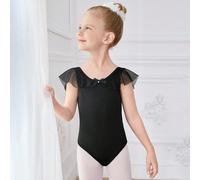 Leotard da balletto nero per ragazze, decorato con fiocco di strass carino, design alla moda con inserti in rete, leggero, elastico, delicato sulla pelle, morbido, adatto per danza, yoga, body 6Y,7Y,4