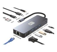Leotec Adattatore USB-C 11 in 1 Plus a 1xDisplayPort, 1xHDMI, 1xVGA, 1xRJ45, 3xUSB-A 3.2, 1xUSB-C PD, 1xTF+1xSD, 1x Audio - Col NEW