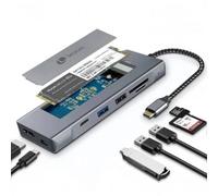 Leotec LEDS07 Docking Station USB-C 8 in 1 con slot SSD M.2 - HDMI 4K - Alimentazione 100 W - USB 3.2 e USB-C 10 Gbps - Lettore di schede SD e MicroSD - Compatibile con SSD NVMe e SATA - Corpo in allu