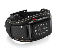 Leotop compatibile con Apple Watch 44 mm 42 mm da uomo e da donna in vera pelle compatibile compatibile Apple Watch iWatch braccialetto strap Series 4/3/2/1 44/42mm Crazy Horse Cuff Black, 40/38mm