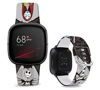 Leotop Compatibile con Fitbit Sense/Sense 2/Versa 3/Versa 4 Bands Halloween Soft Silicone Chic Carino Cartoon Band Bella Art Ricambio Sport Strap per Sense Versa 3 Uomini Donne (Nero-Sally&Jack)