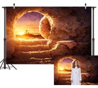 Leowefowa 3 x 2 m vinile Pasqua Lui è risorto sfondo Pasqua Gesù Cristo Croce Grotta Montagna Tramonto Dio Benedica Crocifissione Sfondo Nascita di Gesù Sfondo Chiesa Natale Santury Decor Puntelli