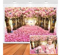 Leowefowa Primavera Cherry Blossom Forest Sfondo 4,9 x 2,1 m vinile rosa floreale farfalla boulevard foto sfondo romantico scena natura banner festa di compleanno matrimonio ritratto stand puntelli