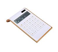 Leoyee Calcolatrice, 10 Cifre Calcolatrice Da Tavolo A Doppia Alimentazione, Elettronica Per Ufficio/Casa, Energia Solare, Display LCD Inclinabile (Bianc Oro)