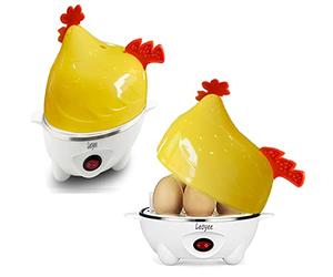Leoyee Cuoco d'uovo, Carino Piccolo Pollo Elettrico Cuoco d'uovo Cuoco d'uovo per 1-7 Macchina da Colazione di Capacità dell'uovo Con Funzione di Arresto Automatico (Giallo Bianco)