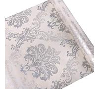 Lependor Carta da parati Damasco, Damascata Rotolo di carta da Contatto Carta Adesiva, Rimovibile e autoadesiva, per mensole e cassetti - 0.45m x 3 m, Damasco d'argento