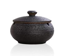 Lependor Posacenere in ceramica con coperchi, antivento, Posacenere per sigarette per uso interno o esterno ， Porta cenere per fumatori, Vassoio per cenere da fumo da tavolo - Nero