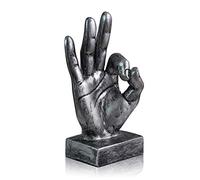 LEPENDOR Statue di gesti delle dita Decorazione scultura a mano Mano resina scultura decorazioni per casa e ufficio - Argento, Ok Dita