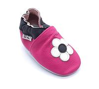 LEPEPPE - Scarpine in Pelle Prima Infanzia - Pantofole Scarpine Babucce - Neonato - Nido - Materne Danza - Primi Passi Fino al 32/33!!! Fiore Fuxia (L (14 cm di Suola))