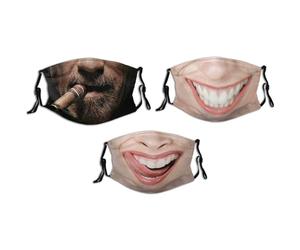 Lepidi 3 Pezzi Maschere Per Il Viso Con Stampa Divertente 3d, Passamontagna con Facce Buffe e Personalizzate, Maschera Paradenti in Cotone, Maschere nasali, per Cosplay Costume Accessorio, Unisex