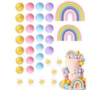 LEPJOS Decorazione Torta Bohémien 35 Pezzi, set topper con palline e colori arcobaleno. Ideale per compleanno, matrimonio, baby shower, crea atmosfera festosa.