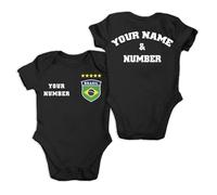 lepni.me Body da Calcio Personalizzato Brasile con il tuo Nome e Numero per Ragazzo, Ragazza | Bandiera Brasiliana Distintivo Campionato Europeo 2024 (12-18 Mesi Nero Multicolore)