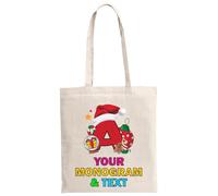 lepni.me Borsa tote personalizzata con monogramma natalizio - Borsa regalo unisex personalizzata con alfabeto natalizio con qualsiasi lettera per lo shopping (M Beige Multicolore)