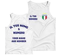 lepni.me Canottiera da Calcio Uomo in Cotone | Canotta Personalizzata con Il Tuo Nome e Numero | Tank Top Italia Calcio 2026 (L Bianco Multicolore)