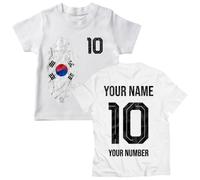 lepni.me Corea del Sud 2026 T-Shirt in Cotone Grafico Personalizzato per Bambini Tifosi di Calcio, Nome e Numero Personalizzati, Maglia da Supporter a Maniche Corte (9-11 Anni Bianco Multicolore)