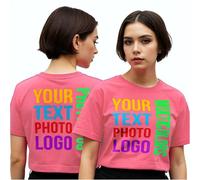 lepni.me Crop Top Personalizzato per Donne e Ragazze Adolescenti con Foto, Logo, Testo Personalizzato, Oppure Crop Top T-Shirt Semplice con Girocollo Top Estivo Senza Stampa (S Rosa Multicolore)