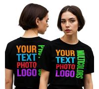 lepni.me Crop Top su Misura per Donne e Ragazze - Personalizzabile Davanti e Dietro - T-Shirt Comoda e Casual per Tutti i Giorni, Idee Regalo (M Nero Multicolore)