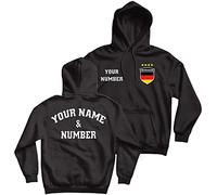 lepni.me Felpa con Cappuccio da Calcio Personalizzata Unisex Germania |Nome e Numero | Bandiera Tedesca Distintivo | Campionato Europeo di Calcio 2024 (XL Nero Multicolore)