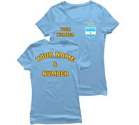 lepni.me Maglia da Donna Coppa del Mondo 2022 Campioni Calcio Argentina Tuo Nome e Numero Distintivo della Bandiera Argentino Personalizzato Maglietta (S Cielo Blu Multicolore)