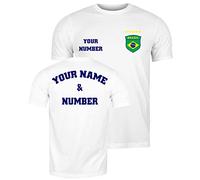 lepni.me Maglietta da Calcio Personalizzata da Uomo Brasile 2026 a Maniche Corte | Nome e Numero Personalizzati | Design con Bandiera del Brasile (M Bianco Multicolore)