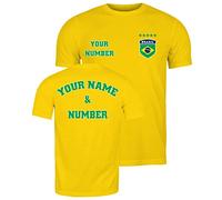lepni.me Maglietta da Calcio Personalizzata da Uomo Brasile 2026 a Maniche Corte | Nome e Numero Personalizzati | Design con Bandiera del Brasile (S Giallo Multicolore)