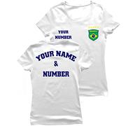 lepni.me Maglietta da Calcio Personalizzata Donna | T-Shirt in Cotone con Il Tuo Nome e Numero | Maglia Brasile Calcio 2026