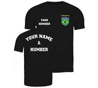 lepni.me Maglietta da Uomo Brasile Calcio con Tuo Nome e Numero | Distintivo Bandiera Brasiliana Maglia Personalizzata | Tifosi Coppa del Mondo 2022 (M Nero Multicolore)