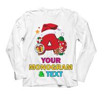 lepni.me Maglietta di Natale Personalizzata da Uomo - T-Shirt con Monogramma Festivo, Iniziale, Perfetta per papà, Fratelli, Amici e Regali Natalizi (XS Bianco Multicolore)