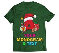 lepni.me Maglietta di Natale Personalizzata da Uomo - T-Shirt con Monogramma Festivo, Iniziale, Perfetta per papà, Fratelli, Amici e Regali Natalizi (L Verde Scuro Multicolore)