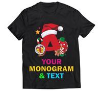 lepni.me Maglietta di Natale Personalizzata da Uomo - T-Shirt con Monogramma Festivo, Iniziale, Perfetta per papà, Fratelli, Amici e Regali Natalizi (5XL Nero Multicolore)