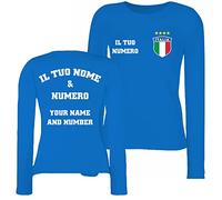 lepni.me Maglietta Personalizzata a Maniche Lunghe da Donna | Maglia da Calcio con Il Tuo Nome e Numero | T-Shirt Italia Calcio 2026 (M Royal-Blue Multicolore)