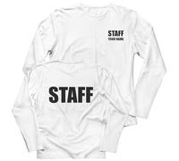 lepni.me Maglietta STAFF Uomo a Maniche Lunghe | T-Shirt da Lavoro STAFF Personalizzata | Adatta per Eventi, Sicurezza, Catering, Ospitalità e Uniformi di Squadra (M Bianco Multicolore)