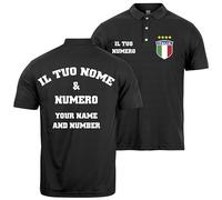lepni.me Polo Personalizzata da Calcio Italia | Il Tuo Nome e Numero | Bandiera Italiana | Campionato Europeo di Calcio 2024 (XL Nero Multicolore)